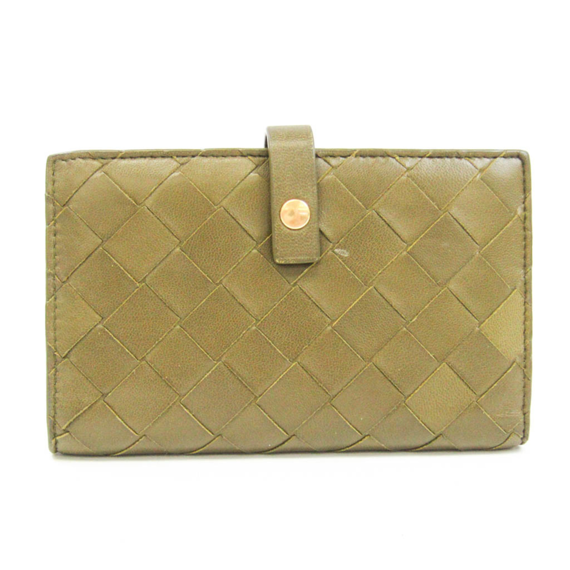 Bottega Veneta Intrecciato Women,Men Leather Middle Wallet [Bi-Fold] Khaki